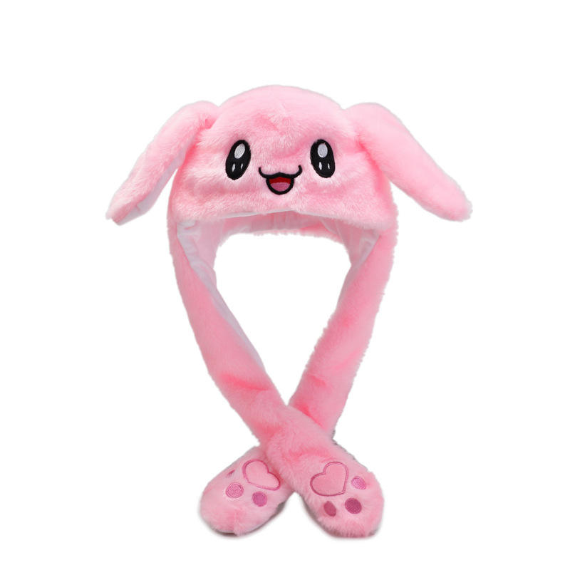 Wholesale Plush Bunny Hat Rabbit Cap Moving Ear Hat Control Ear Beating Funny Cartoon Warm Colorful LED Light Toy Hat