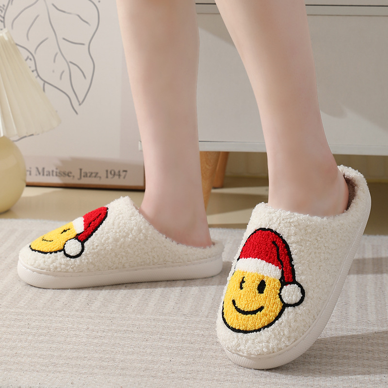 New Cute Christmas Slippers Comfort Smiley Face Slippers Winter Men And Women Couple Indoor Slippers