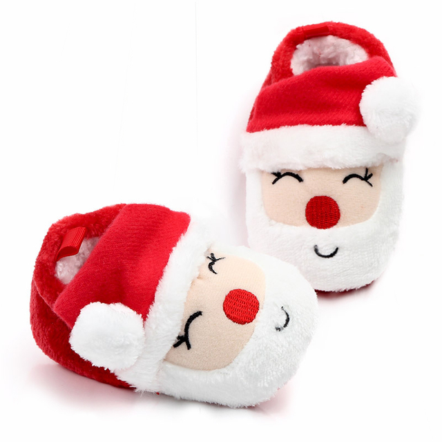 Cute Santa Claus Christmas Design Warm Prewalker Baby Shoes with Santa