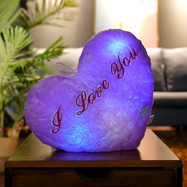 Custom Valentines Day Gift I Love You Heart Shape Luminous Pillow Creative Glowing Toy LED Light Plush Toy