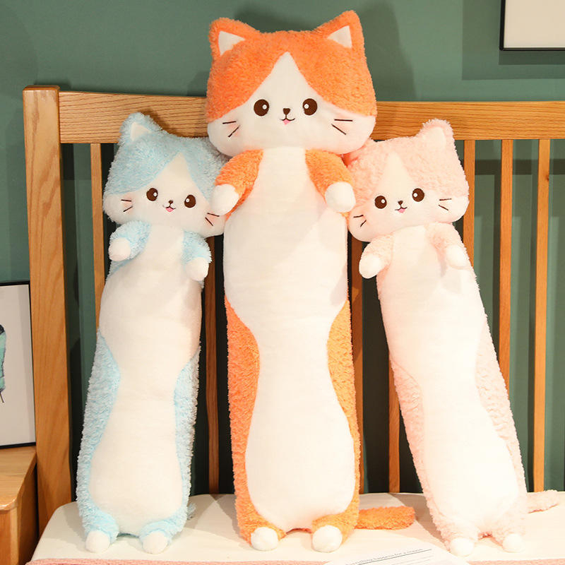 Wholesale Cartoon Plush Long Pillow Cat Animals Stuffed Soft Toys Comfort Plush Pillow Long Cat