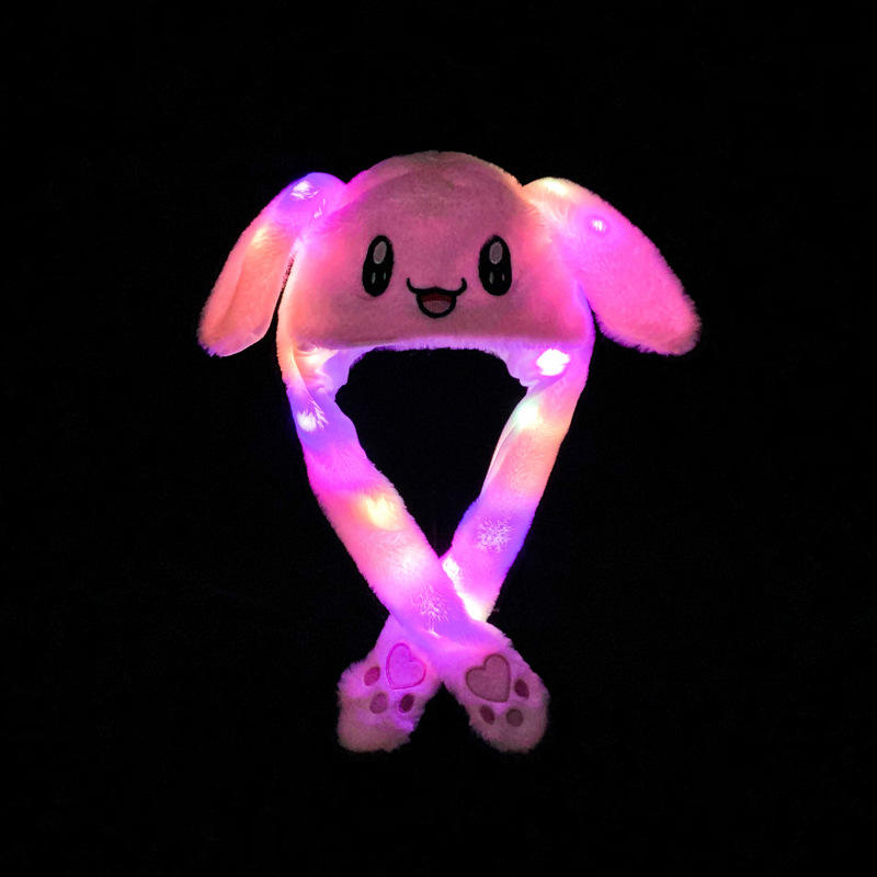 Wholesale Plush Bunny Hat Rabbit Cap Moving Ear Hat Control Ear Beating Funny Cartoon Warm Colorful LED Light Toy Hat